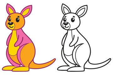 Adorable Cartoon Kangaroo Illustration Coloring Page for Kids Fun Animal Drawing