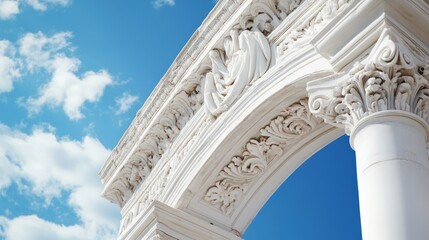 Obraz premium Ornate white archway against a clear sky. Architectural detail. Possible use Stock photo for architectural design, travel, or historical themes