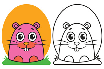 Adorable Pink and White Cartoon Gopher Illustration Coloring Page for Kids