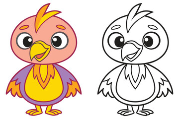Adorable Cartoon Bird Illustration Coloring Page Activity for Kids