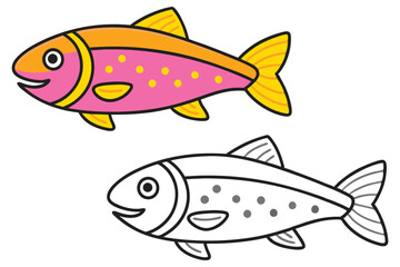 Adorable Cartoon Fish Illustration Coloring Page Happy Pink Orange and Gray Fish