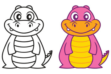 Adorable Cartoon Baby Alligator Coloring Page Illustration Featuring a Cute Pink and White Crocodile Design for Kids