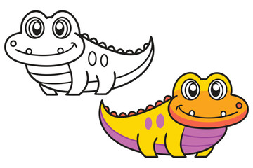 Adorable Cartoon Crocodile Coloring Page Illustration Featuring a Cute Smiling Alligator with Big Eyes