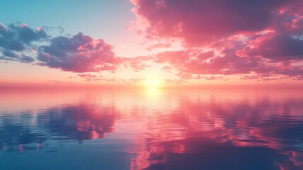 Fototapeta premium Serene Sunset Over Calm Ocean Reflecting Vibrant Colors