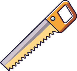 Illustration of a Hand Saw for Woodworking and Construction, A colorful illustration of a hand saw, used for woodworking, construction, and DIY projects.
