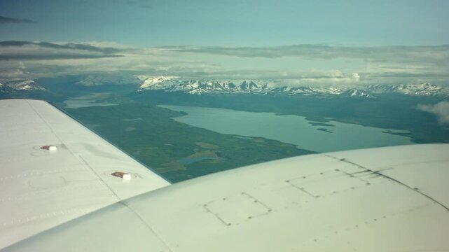  Piper PA-31 Navajo Plane Wing Aerial Over Skilak Lake Alaska