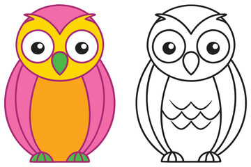 Adorable Cartoon Owl Illustration Coloring Page Design for Kids Preschool Learning Activity
