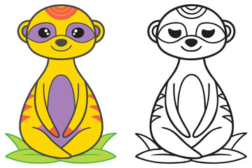 Adorable Meerkat Coloring Pages for Kids Featuring a Cute Sitting Meerkat Illustration and a Matching Black and White Outline for Creative Fun