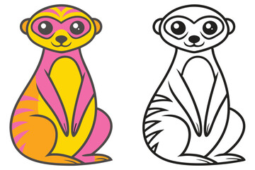 Adorable Meerkat Cartoon Illustration Coloring Page  Pink Yellow Stripes Cute Animal Drawing