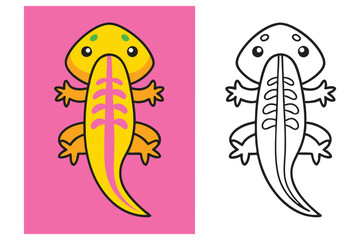 Adorable Cartoon Axolotl Illustration with Coloring Page Axolotl Drawing Cute Amphibian Animal