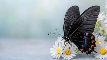 Fototapeta premium Spring action butterfly on floral daisies nature's beauty tranquil environment close-up view