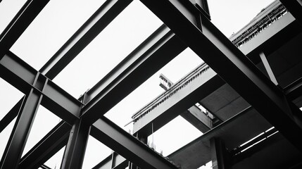 Steel beams framework construction site