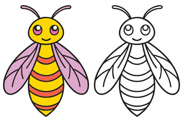 Adorable Cartoon Bee Illustration with Coloring Page Option Two Cute Bumblebee Designs Perfect for Kids Activities