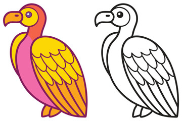 Cute Cartoon Vulture Illustration Coloring Page for Kids Fun Learning Activity