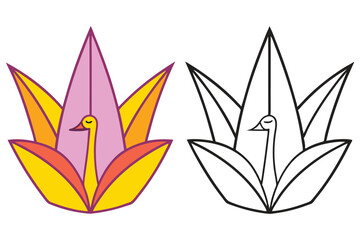 Colorful Swan in Geometric Flower Design Illustration with Coloring Page