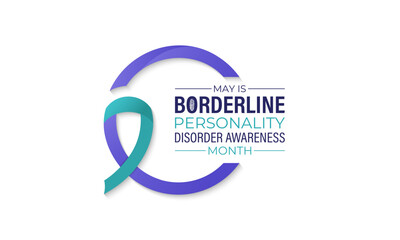Obraz premium Vector graphic of Borderline Personality Disorder (BPD) Awareness Month is observed every year in May. Realistic ribbon and brain icon in B letter. Highlight the importance of mental well-being .