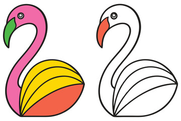 A Pair of Colorful Flamingo Illustrations One Colored and One Outline for Coloring