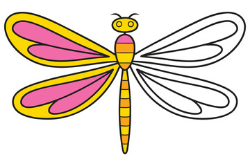 Adorable Cartoon Dragonfly Coloring Page with Pink and Yellow Wings
