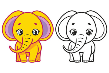 Adorable Baby Elephant Illustration Coloring Page Cute Cartoon Animal Drawing