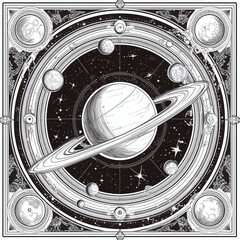 Fun and Relaxing Coloring Book for Kids and Adults. Intricate illustration of the solar system.