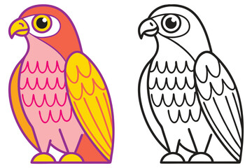 Colorful Cartoon Falcon and its Coloring Page Version a Fun Illustration for Kids and Bird Lovers