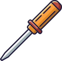 Illustration of a Phillips screwdriver with wooden handle, A colorful illustration of a Phillips screwdriver with a wooden handle, representing tools and home repair.
