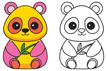 Adorable Panda Bear Cub Coloring Page Illustration Featuring a Cute Cartoon Panda Holding Bamboo