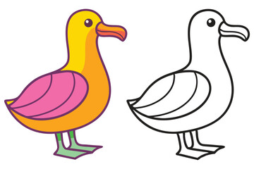 Cute Cartoon Albatross Bird Illustration with Coloring Page Version for Kids