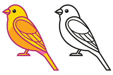 Fototapeta premium A vibrant yellow bird and its black and white outline illustration a colorful avian creature perfect for kids coloring pages or educational materials