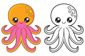 Adorable Cartoon Octopus Coloring Page Illustration Cute Sea Creature Kawaii Style