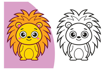 Adorable Cartoon Hedgehog with Lion Mane Coloring Page Illustration for Kids