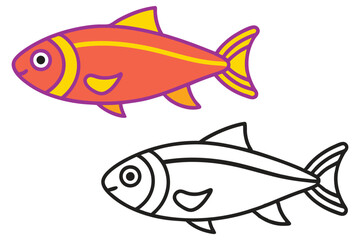 Colorful Cartoon Fish Illustration for Kids Coloring Book Page a Fun Aquatic Animal Design