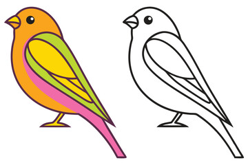 Colorful Bird Illustration and Line Art Drawing for Kids Coloring Book Pages