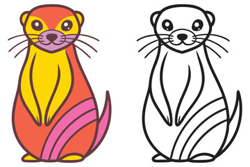Adorable Otter Coloring Page Illustration for Kids Featuring a Cute Cartoon Otter in Two Versions One Colored and One Black and White Ready to Print
