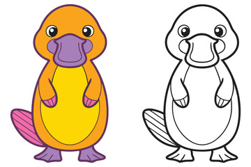 Adorable Platypus Cartoon Character Illustration Coloring Page Design for Kids
