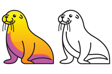 Adorable Cartoon Seal Color And Line Art Illustration for Kids