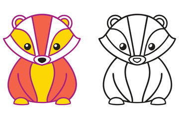 Adorable Badger Illustration Color and Line Art for Kids Coloring Pages