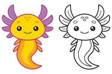 Adorable Axolotl Coloring Page Illustration Cute Cartoon Aquatic Animal