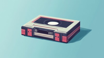 Retro cassette tape illustration on a minimalist background highlighting vintage audio technology and nostalgia in a vibrant design aesthetic