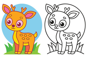Adorable Baby Deer Coloring Page Illustration Cute Fawn Animal Cartoon Drawing for Kids