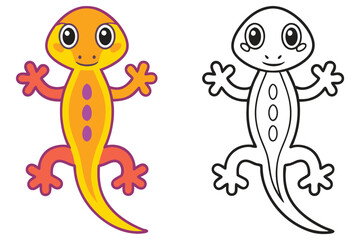 Adorable Cartoon Gecko Color and Line Art Illustration for Kids Coloring Pages Activity Book