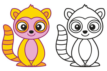 Adorable Cartoon Lemur Illustration Coloring Page Cute Animal Drawing for Kids