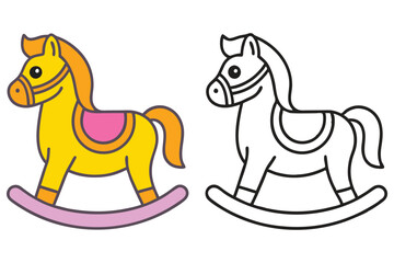 Adorable Yellow and Outline Rocking Horse Illustration for Kids Coloring Book Pages