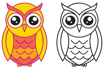 Adorable Cartoon Owl Illustration Coloring Page Design Two Versions