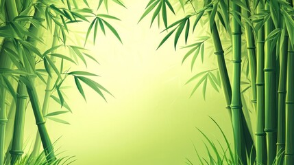Fototapeta premium Lush bamboo forest, sunlit glade, nature scene, background image
