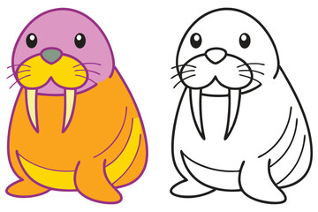 Adorable Cartoon Walrus Illustration Coloring Page Arctic Animal