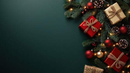 Elegant Christmas Gifts Festive Decor Green Background