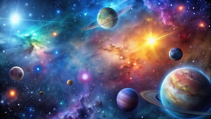 Cosmic Nebula Background with Glowing Stars and Planets, space, cosmos,  space, cosmos, universe, nebulas