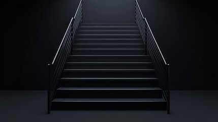 Fototapeta premium Dark stairway leading upwards, in a building, symbolic of ascent