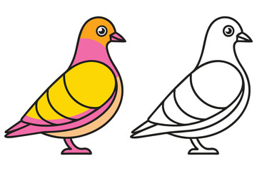 A Colorful Bird Illustration and Its Outline Drawing for Kids Coloring Book Pages